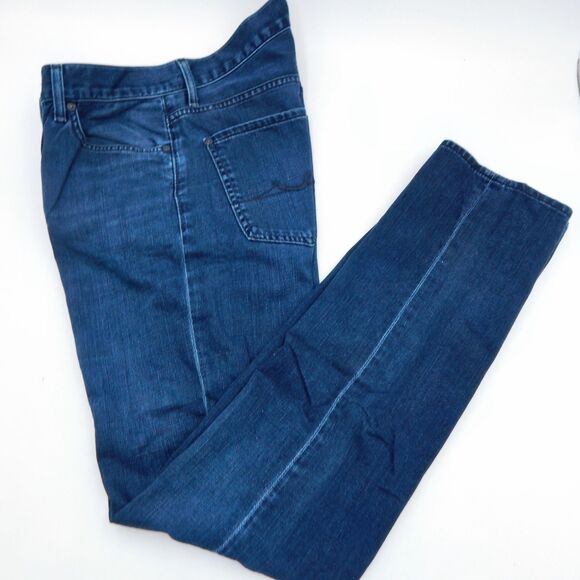 7 For All Mankind Jeans Mens Size 33 Blue Slimmy Dark Wash Tapered Leg - Picture 2 of 11